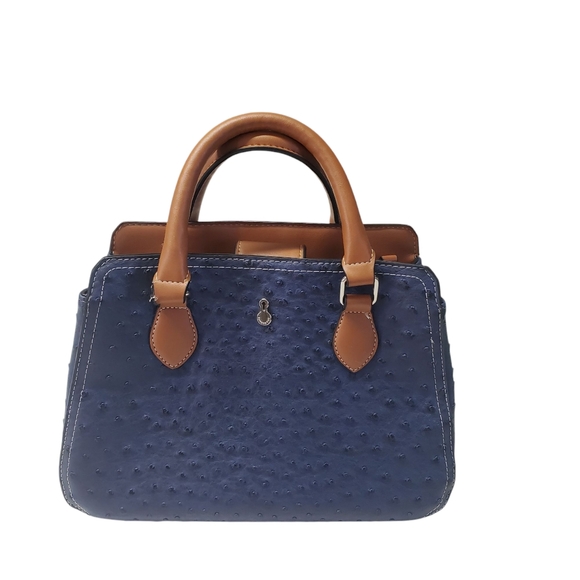 London Fog Blue and Brown Women's Satchel Bag With Detachable Strap - Picture 10 of 16